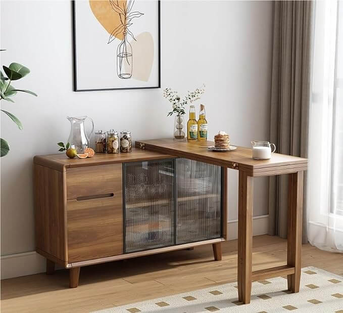 Extendable Dining Table With Storage Cabinet Set