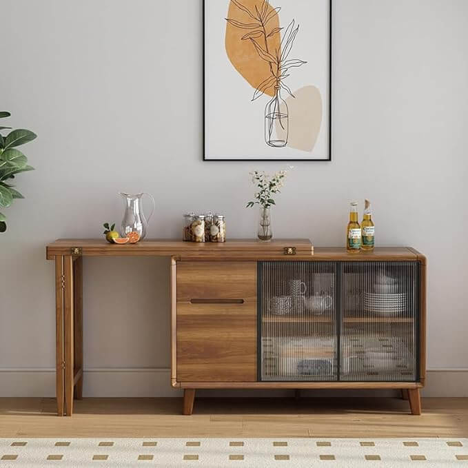 Extendable Dining Table With Storage Cabinet Set