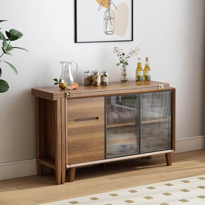 Extendable Dining Table With Storage Cabinet Set