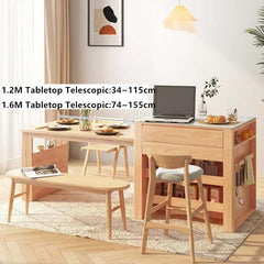 Extendable Kitchen Island With Faux Marble Leaf Top 120cm