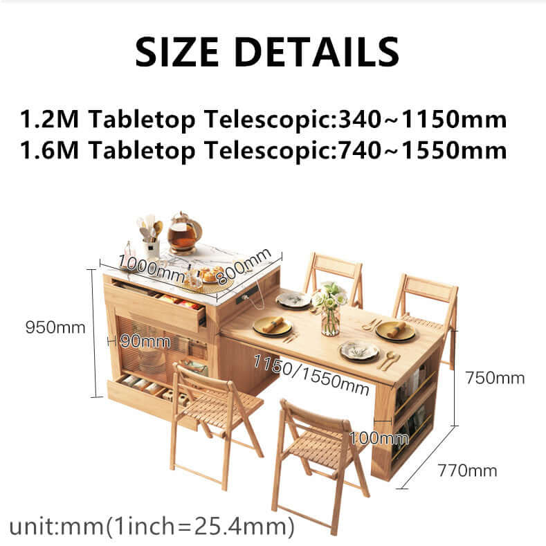 Extendable Kitchen Island With Faux Marble Leaf Top 120cm