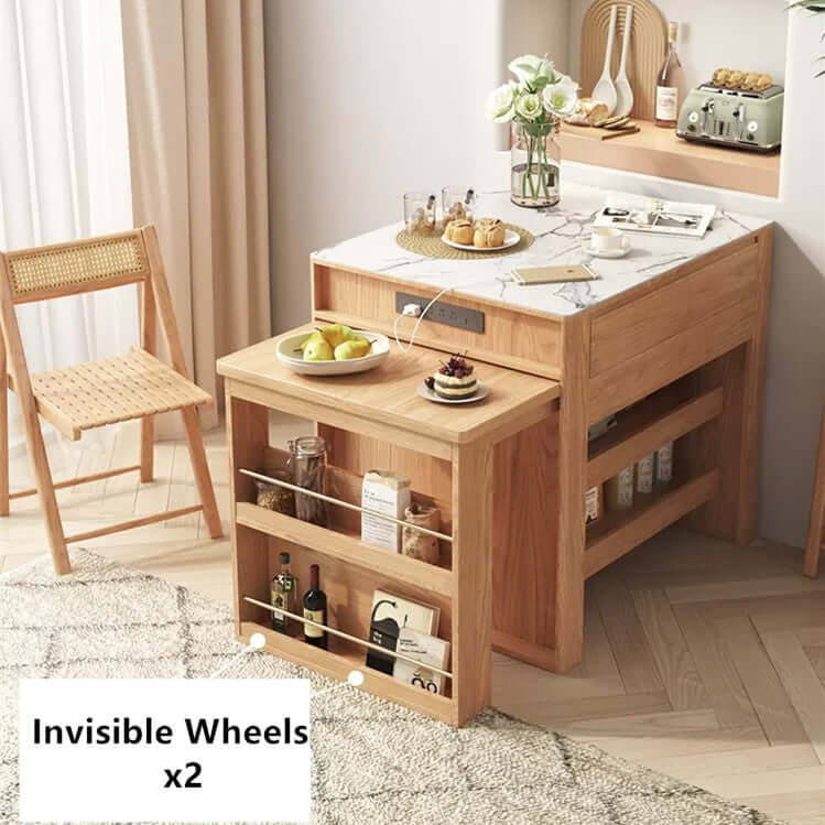 Extendable Kitchen Island With Faux Marble Leaf Top 120cm Secondary image