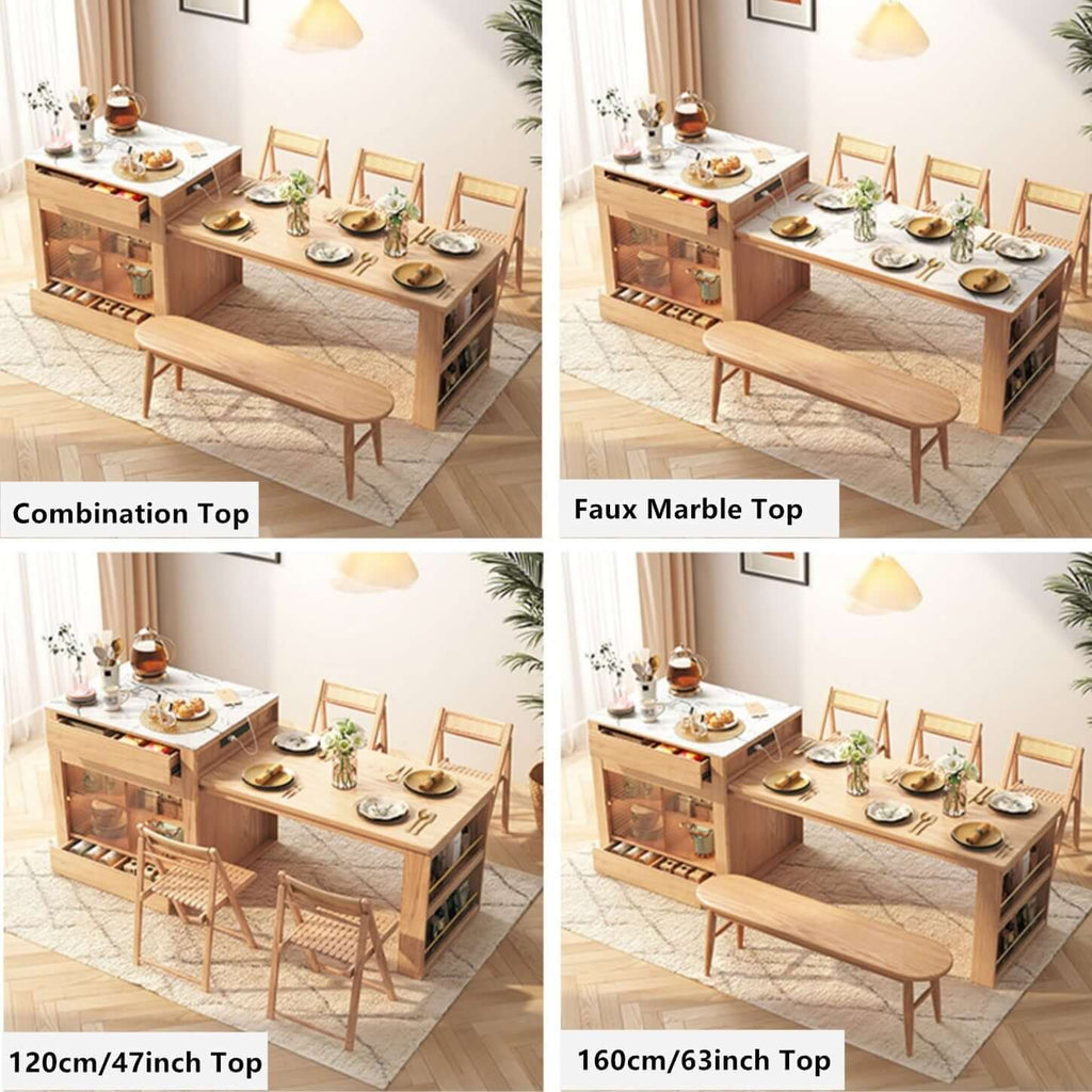 Extendable Kitchen Island With Faux Marble Leaf Top 120cm Main Product Image