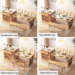 Extendable Kitchen Island With Faux Marble Leaf Top 120cm Main Product Image