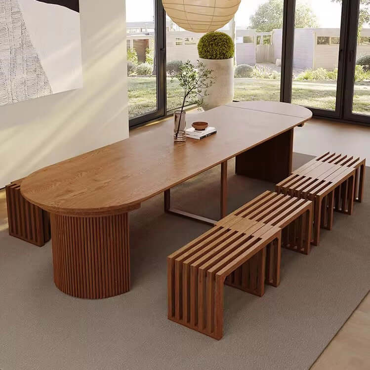Table à Manger Ronde Extensible avec Finition Bois de Frêne Image secondaire du produit