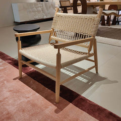 Natural Style Solid Wood Paper Twine Dining Armchair