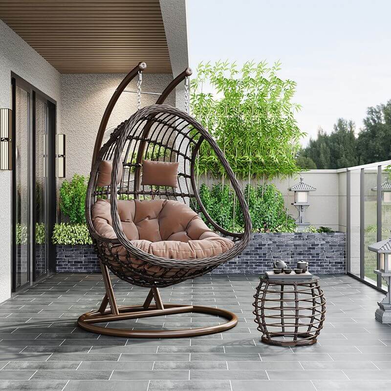 Tropical alloy framed porch swing egg chair with stand and chain included