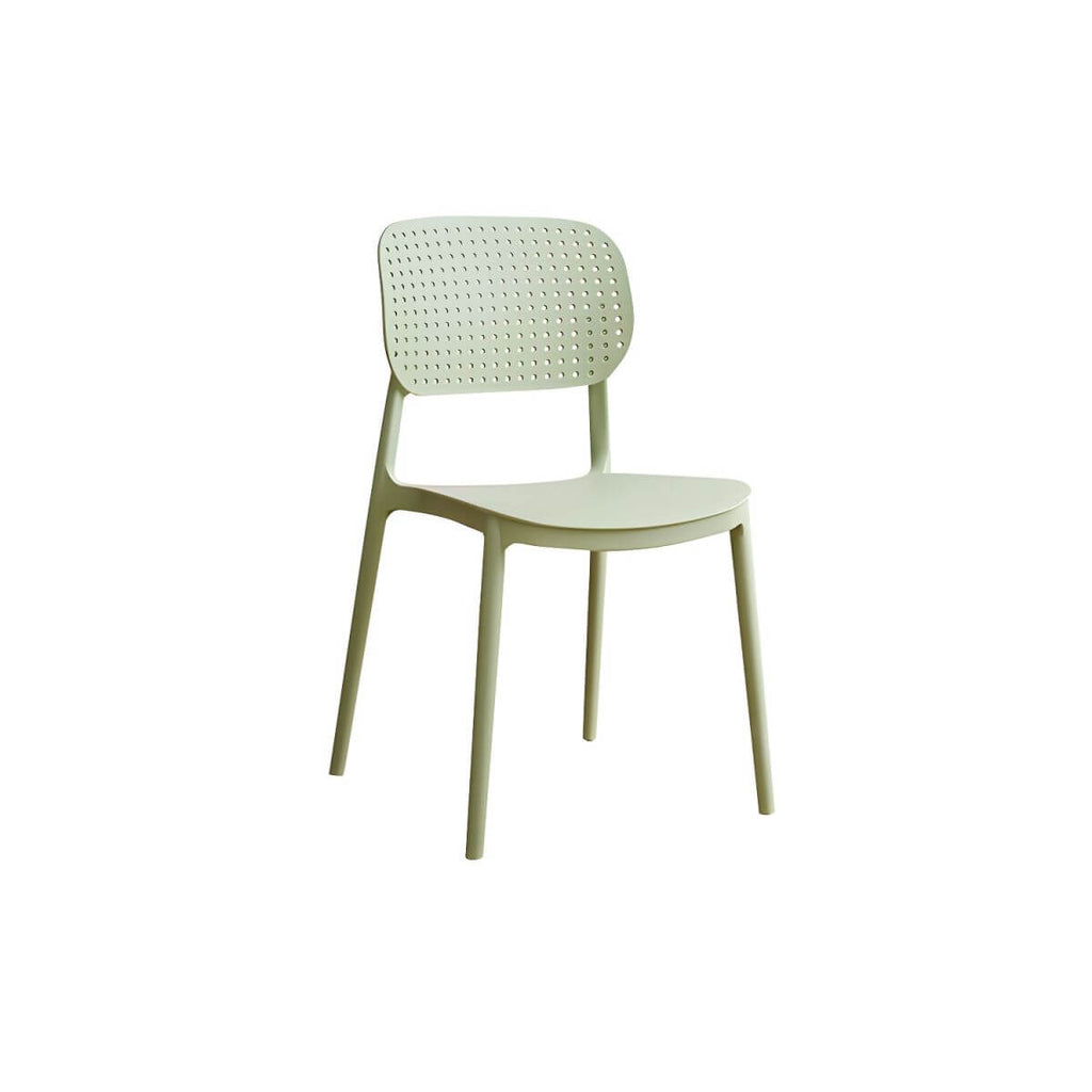 Stackable Scandinavian style plastic and acrylic side chair with low back for dining