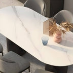 Oval dining table with imitation marble top, stylish simplicity design for home furniture