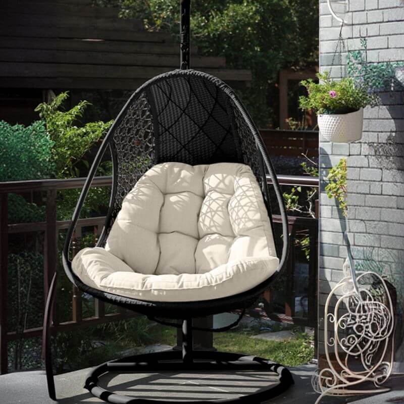Ivory and dove grey porch swing with alloy stand and comfortable pads
