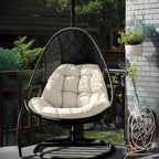 Ivory and dove grey porch swing with alloy stand and comfortable pads