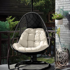Ivory/Dove Grey Porch Swing with Stand Alloy with Pads & Stand Porch Swings