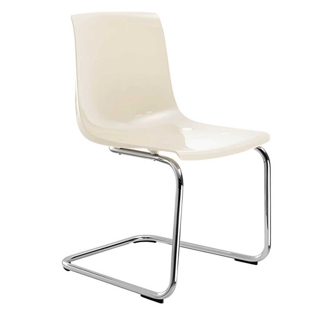 Scandinavian style plastic and acrylic dining side chair with silver legs, non-upholstered design