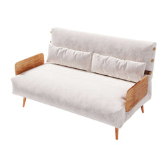 Beige & Brown Convertible Sofa Tech Fabric Upholstered Foldable Sofa