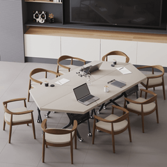Geometrically Designed Solid Wood Multifunctional Meeting Table with Movable Wheels