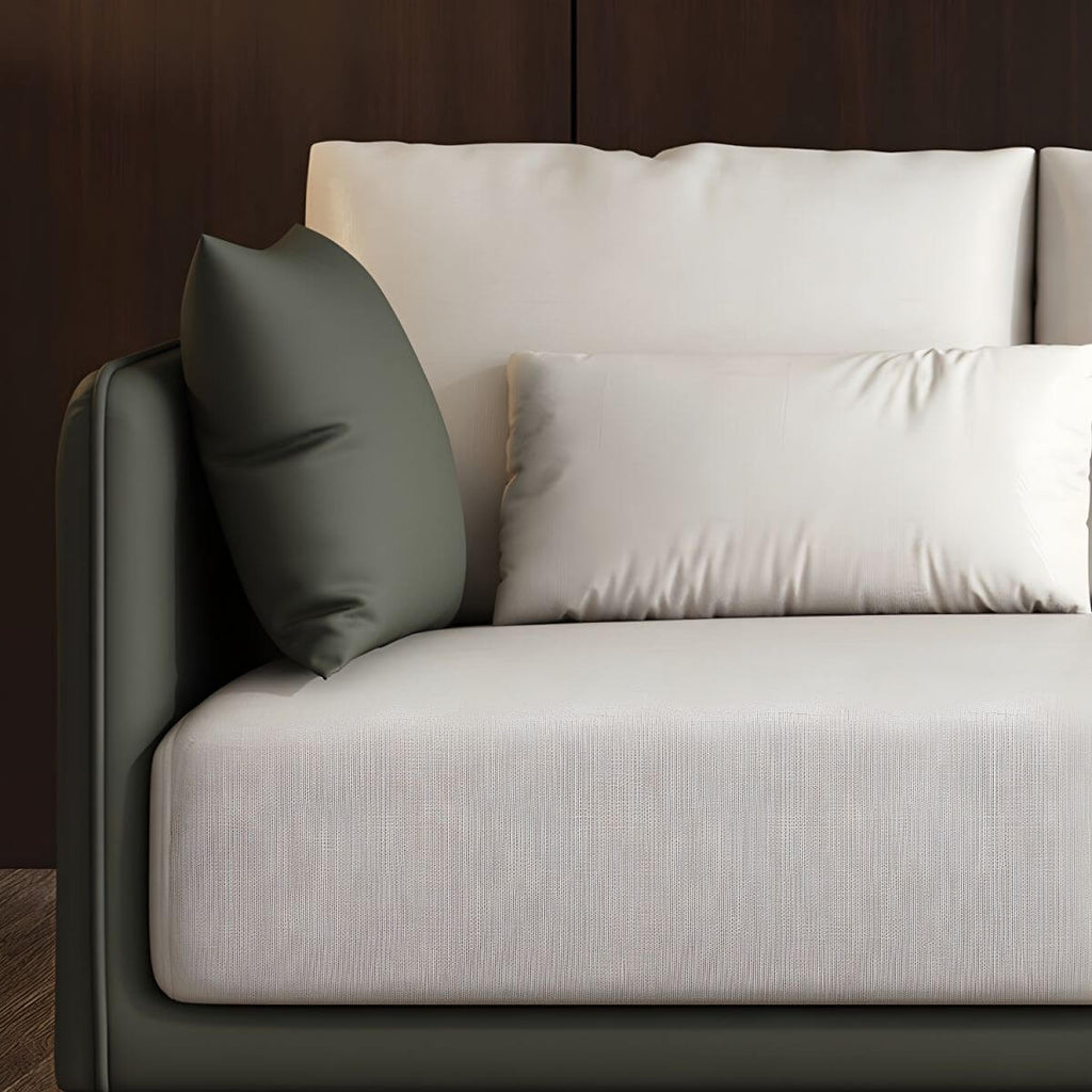 Modern 35-inch polyester sofa with square arms and bolster pillows for living room seating