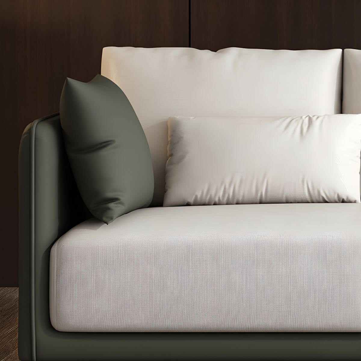 Modern 35-inch polyester sofa with square arms and bolster pillows for living room seating