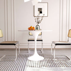 Minimalist 35.43" White Rock Slab Round Dining Table