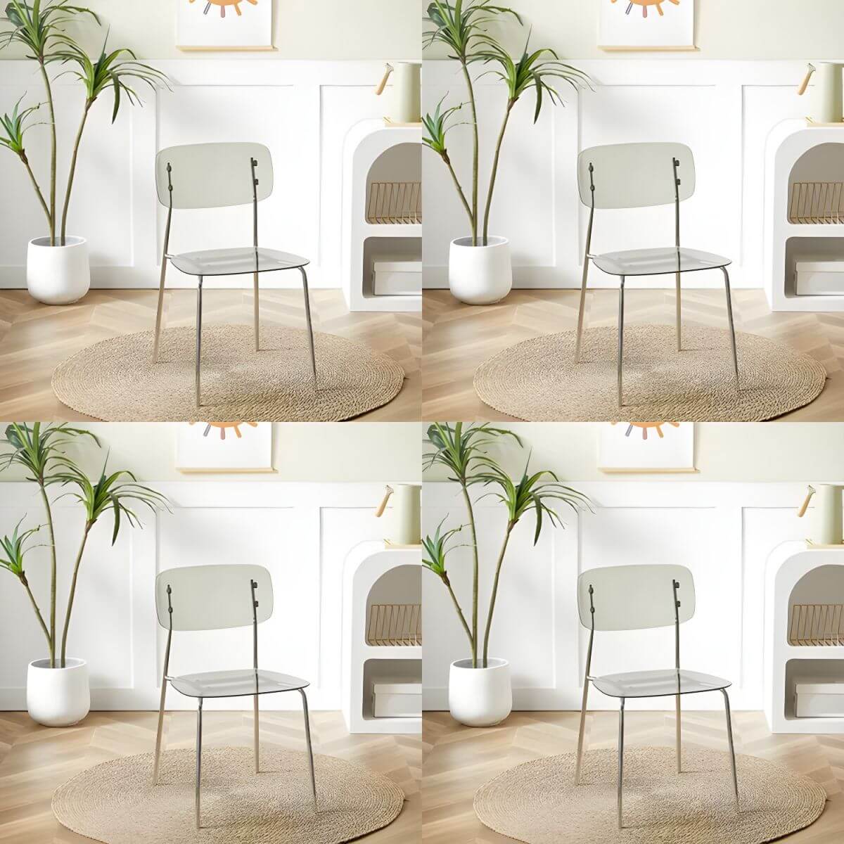 Transparent acrylic dining chair with modern design, perfect for living room and kitchen seating