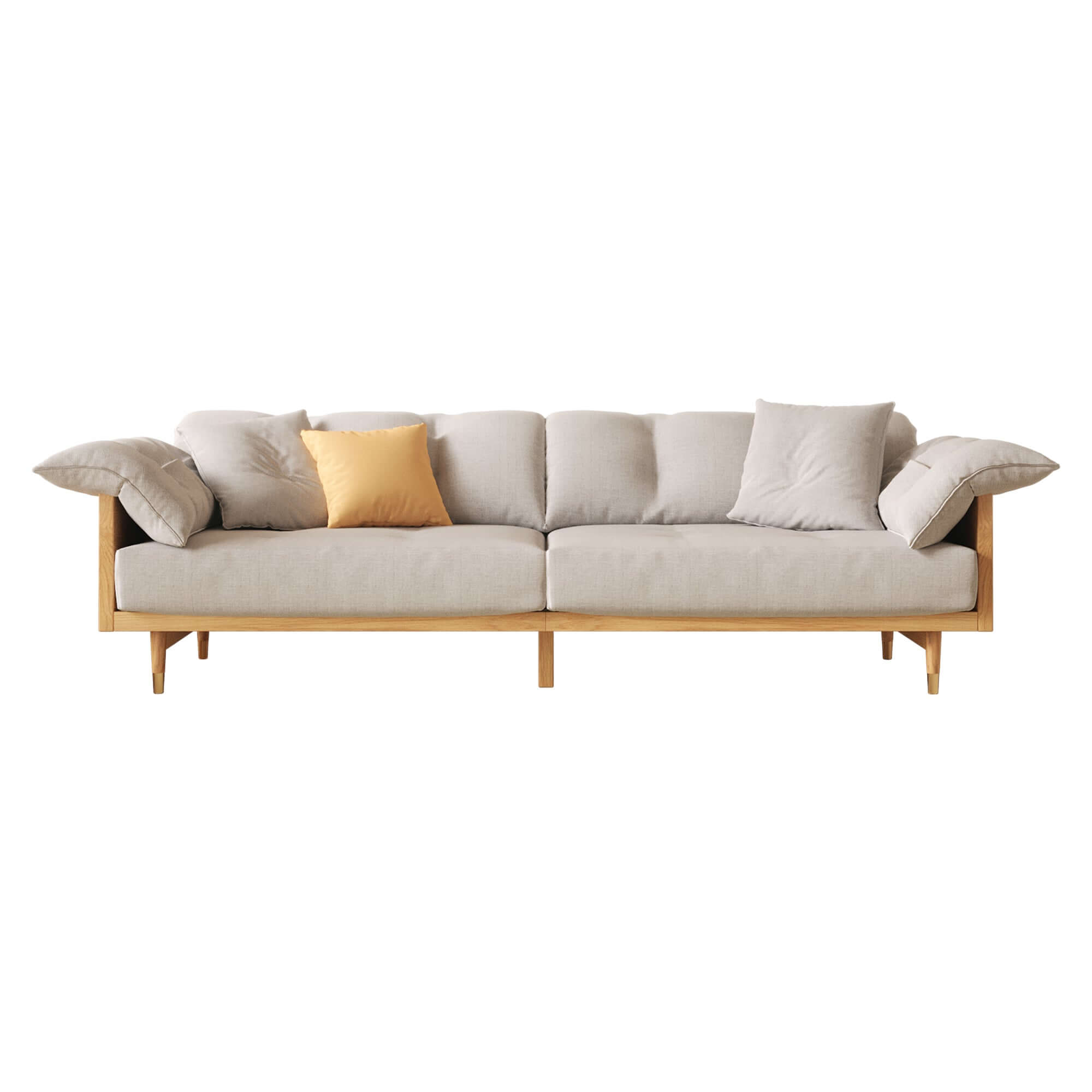 Modern 3-seat sofa with upholstered cotton linen cushions and solid wood frame