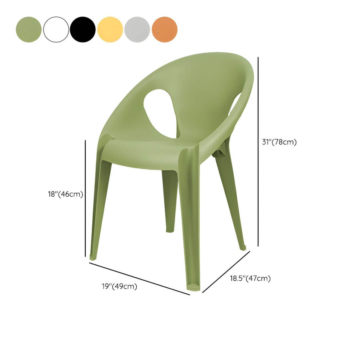 Stackable modern arm chair with open back made of plastic and acrylic for dining