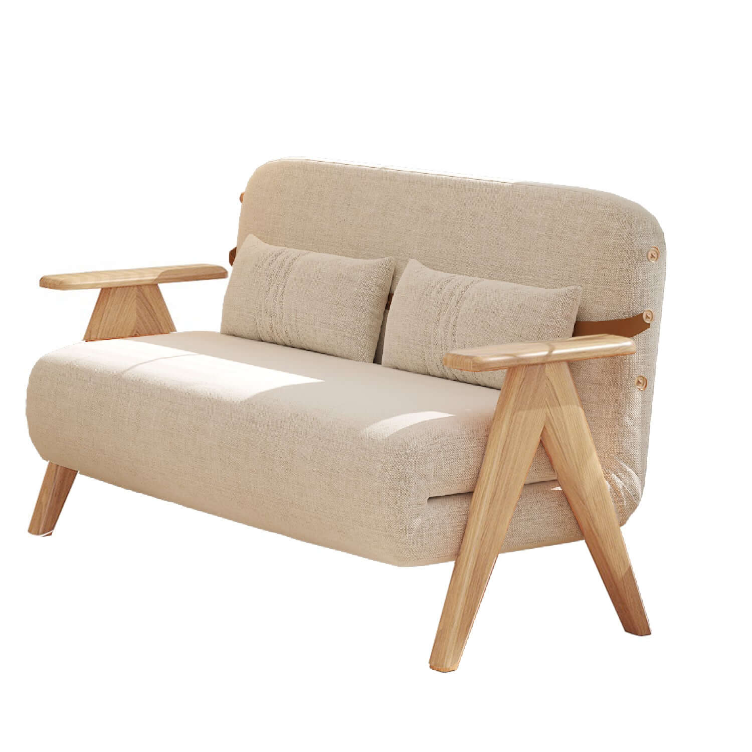 Foldable reclining sofa with armrest in cotton linen fabric for comfortable seating