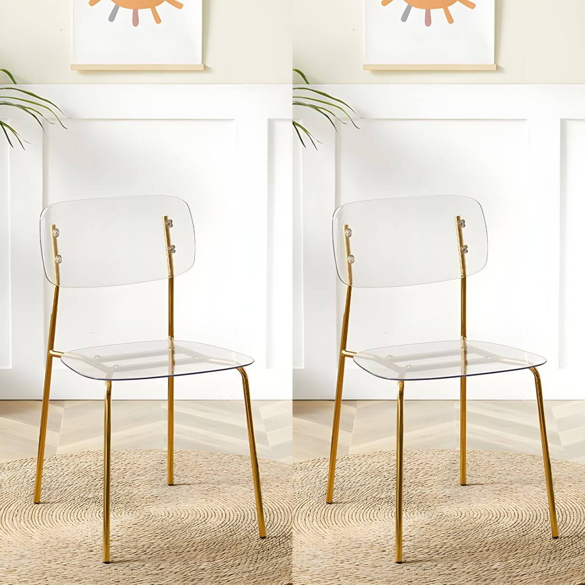 Transparent acrylic dining chair with modern design, perfect for living room and kitchen seating