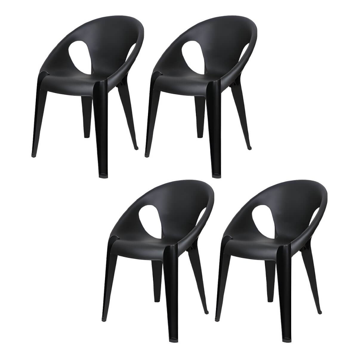 Stackable modern arm chair with open back made of plastic and acrylic for dining
