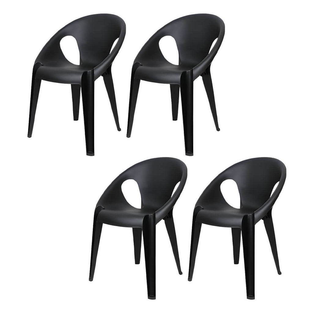 Stackable modern arm chair with open back made of plastic and acrylic for dining