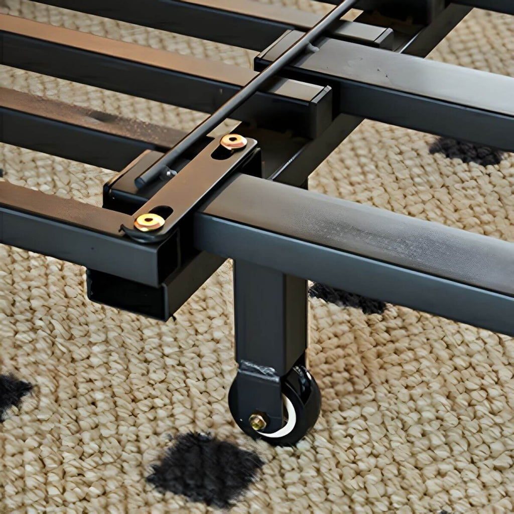 Modern white sleeper sofa with detachable mattress, casters, and black legs, 51 by 37 inches