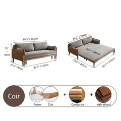 Stylish Gray Corduroy Sofa Bed with Durable Ash Wood Frame – Versatile Foldable Design for Small Spaces