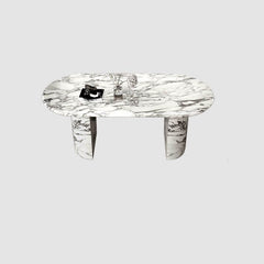 Contemporary Oval Marble Stone Multicolor Dining Table Set Dining Room Sets
