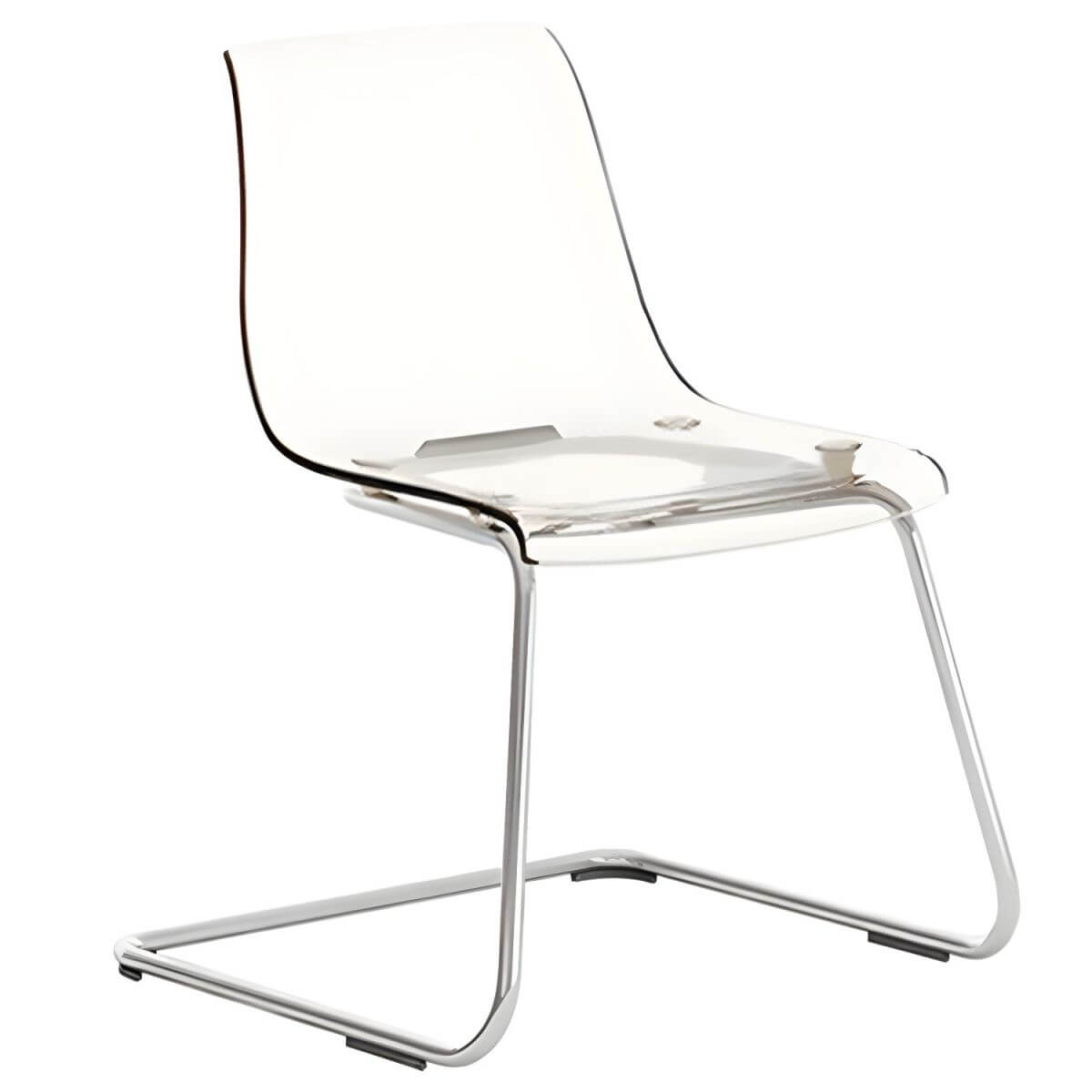 Scandinavian style plastic and acrylic dining side chair with silver legs, non-upholstered design