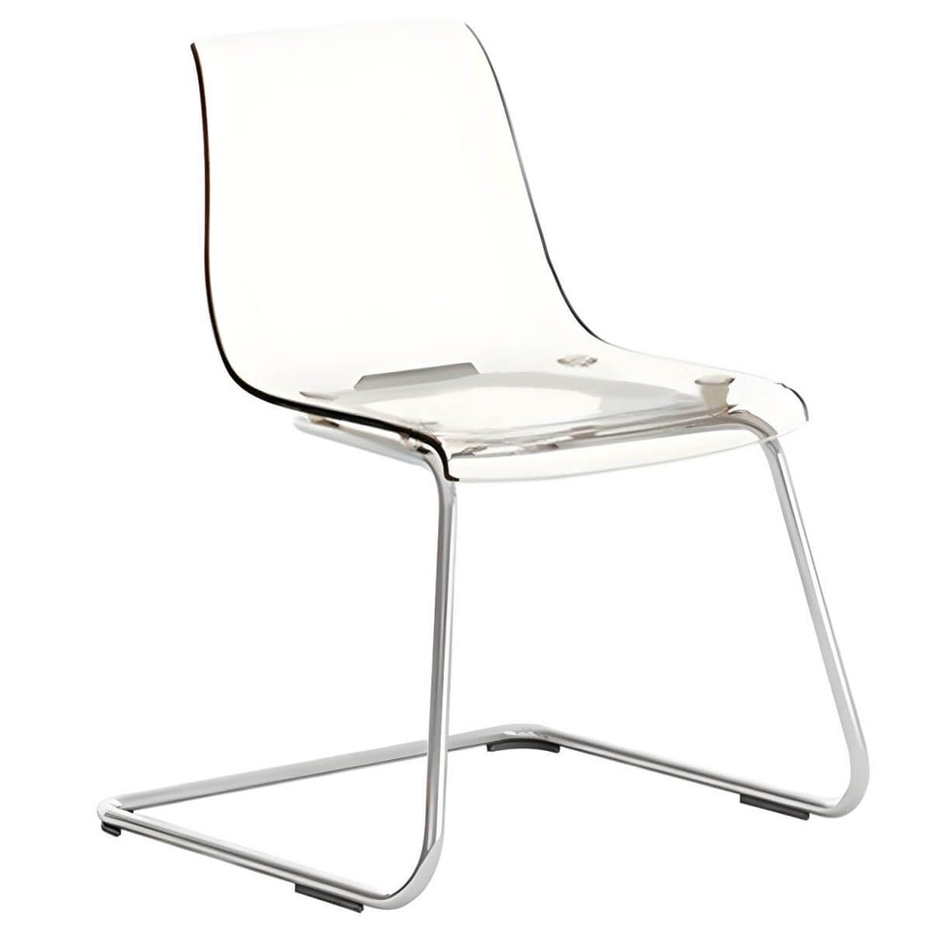 Scandinavian style plastic and acrylic dining side chair with silver legs, non-upholstered design