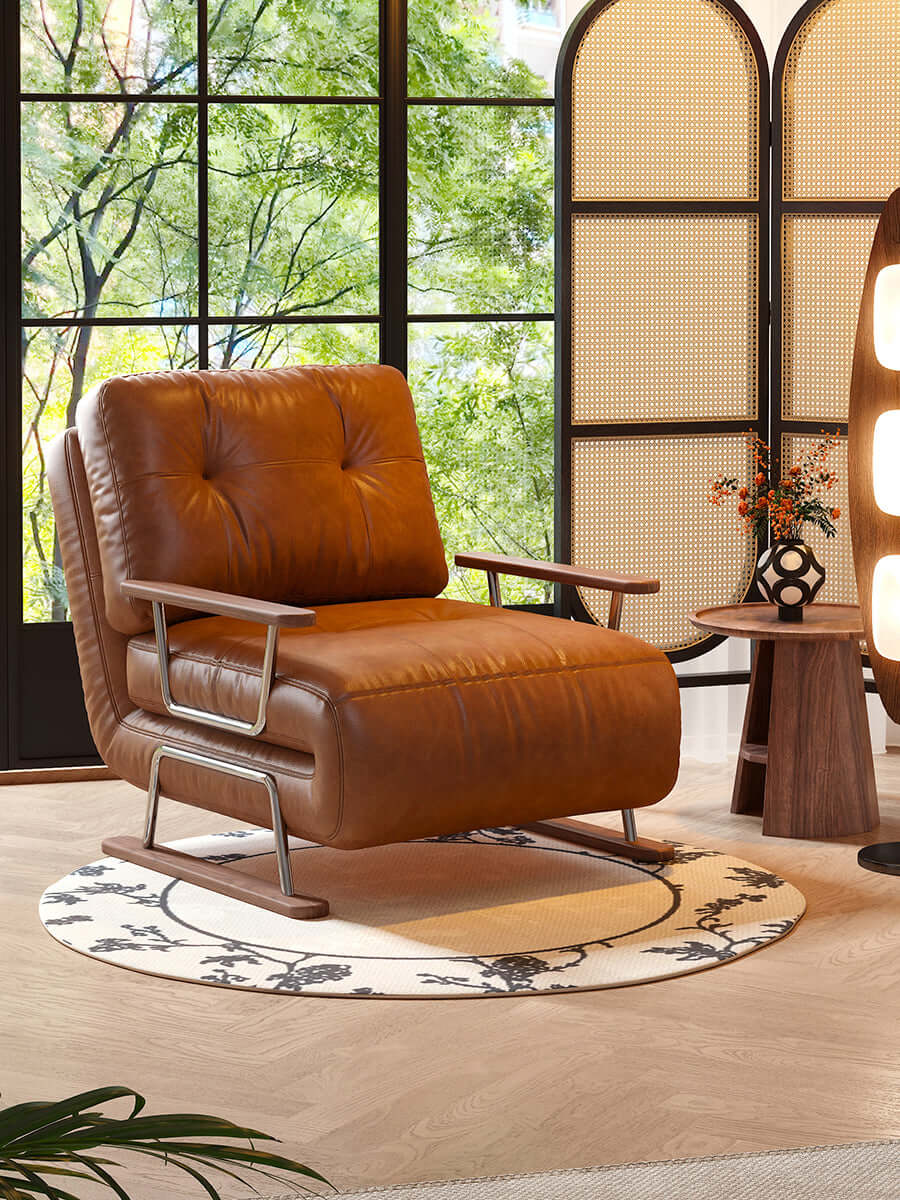 Cocochairs Foldable Sofa Bed in Caramel Eco-Leather – 4-in-1 Convertible Chair, Chaise & Bed
