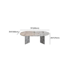 Contemporary Oval Dining Table with White Marble Top, Fixed Table Dining Tables