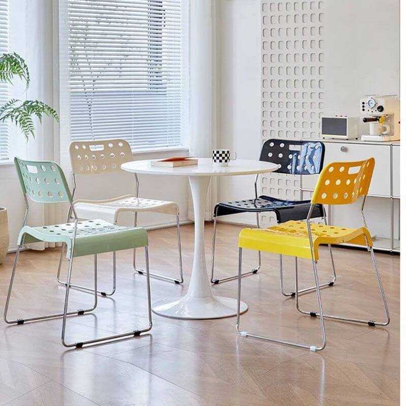 Stackable plastic and acrylic side chair for modern garden and dining use