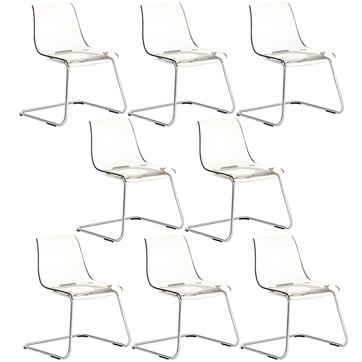 Scandinavian style plastic and acrylic dining side chair with silver legs, non-upholstered design