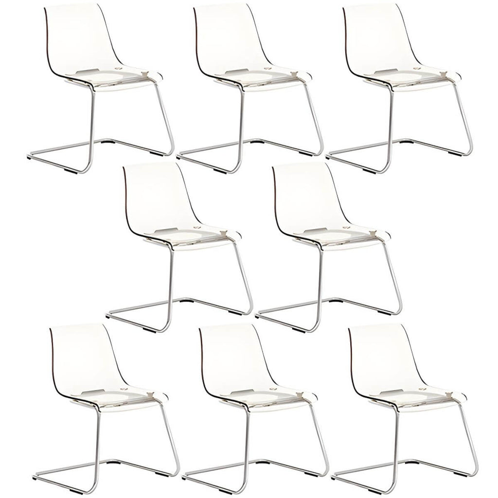 Scandinavian style plastic and acrylic dining side chair with silver legs, non-upholstered design
