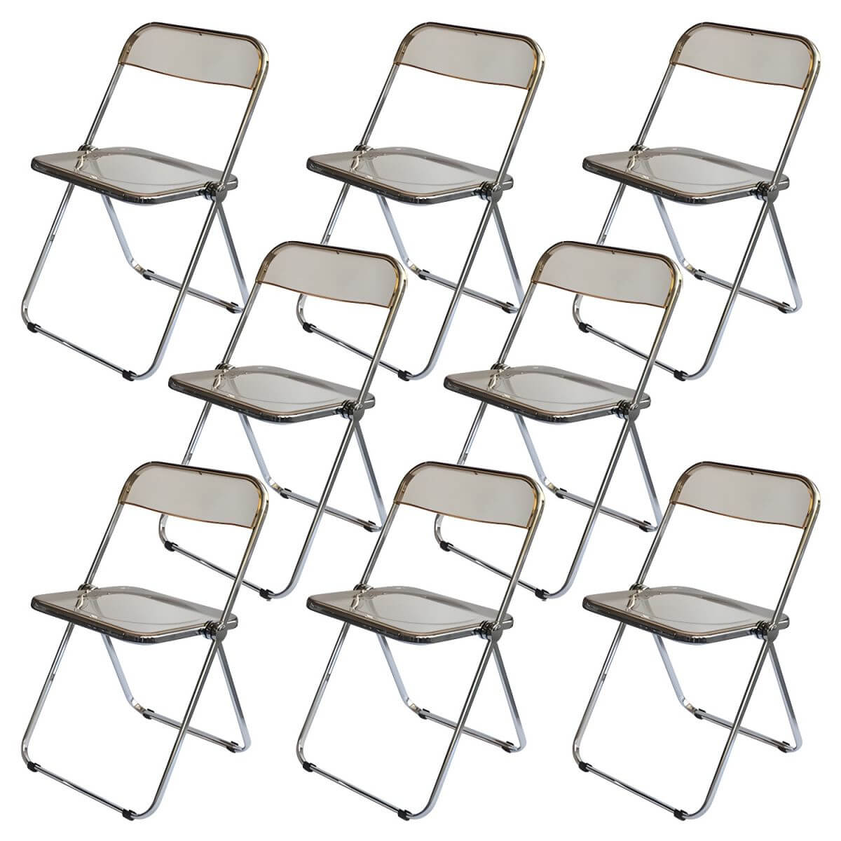 Contemporary acrylic folding armless chair with open back, ideal for dining rooms