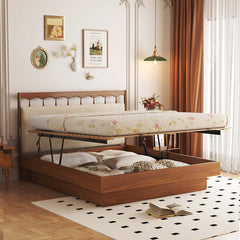 Vintage Storage Bed Solid Wood Floating Bed with Large Storage