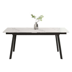 Extendable Marble Dining Table for 4-8 Person Rectangle Sintered Stone Tabletop