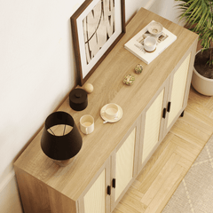 48.42 Inch Sideboard Cabinet with Rattan Decorated 4-Doors