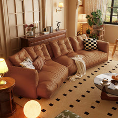 Leather Curved Couch French Vintage Luxury Corner Sofa