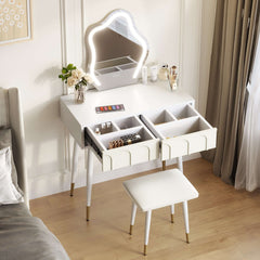 White Black 31.5in. Two Drawer Dresser with Mirror with Chair