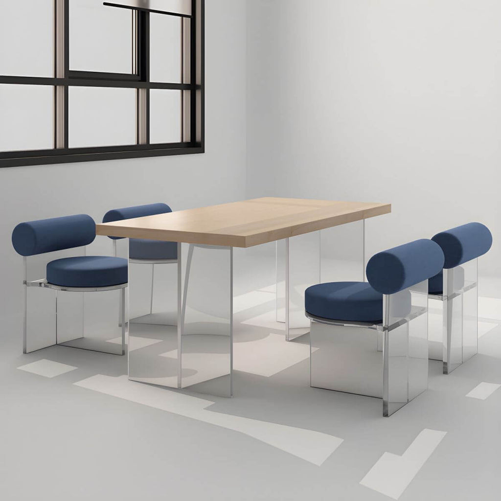 Acrylic contemporary dining chair with solid back, perfect for modern dining rooms