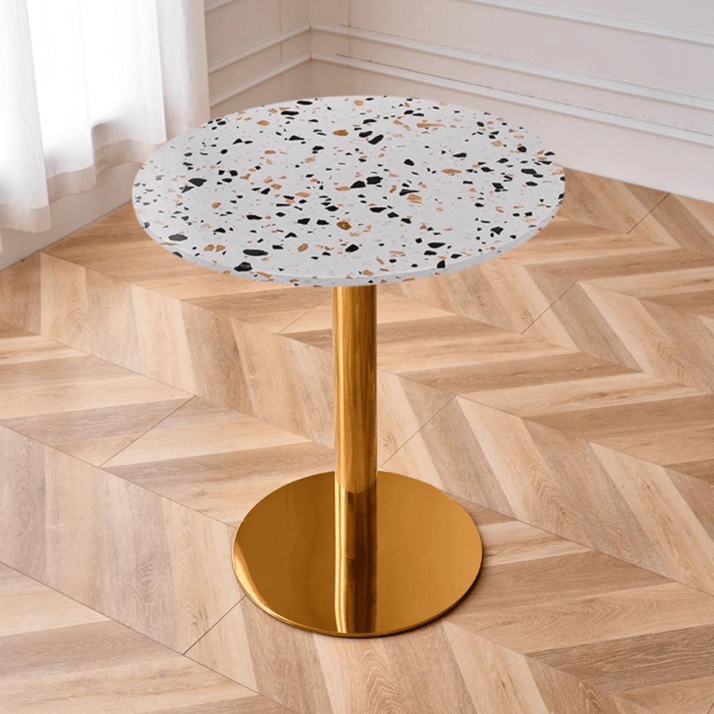 Modern marble table with sturdy metal base, perfect for adding a timeless aesthetic to any space