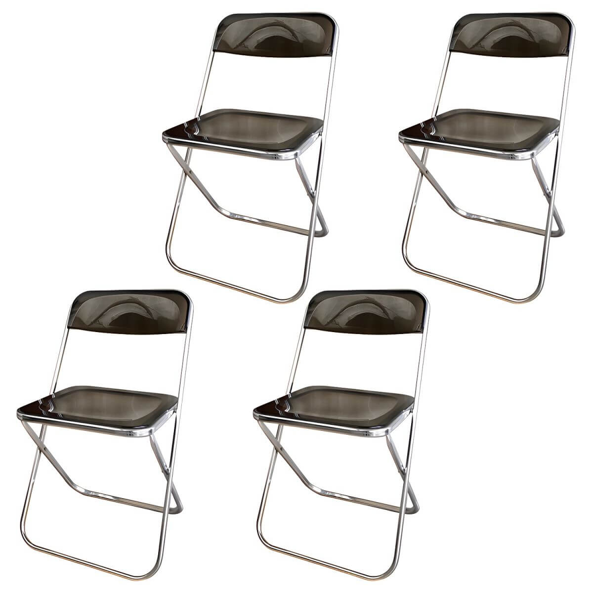 Contemporary acrylic folding armless chair with open back, ideal for dining rooms
