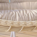 Pink metal 2-seater porch swing with stand, chain, and cushions for outdoor seating