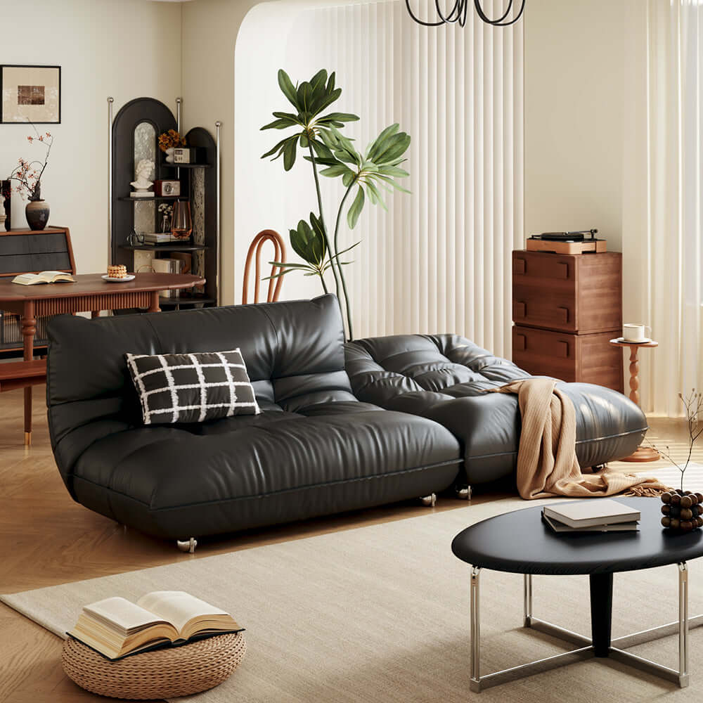 Togo style leather sleeper sofa bed without arms, perfect for compact living spaces